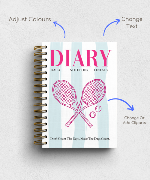 Alternative view of Pink Tennis Personalised Hardback Notebook - Ruled, Plain or Planner