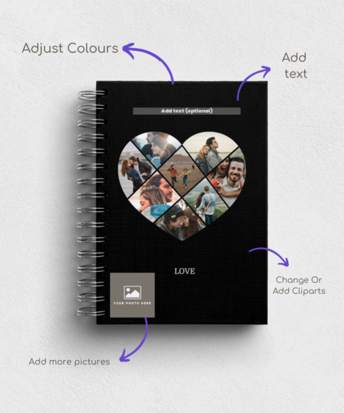 Alternative view of Heart Personalised Hardback Notebook - Ruled, Plain or Planner